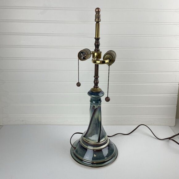 VTG Bill Campbell Pottery Table Lamp Purple Blue Drip Glaze Twist Double Socket - Picture 5 of 10